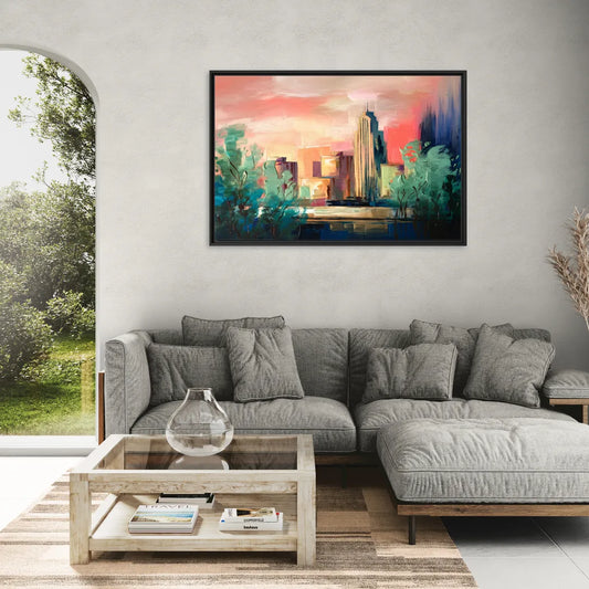 Tulsa Midtown Scenery - Living Room Black Frame Canvas