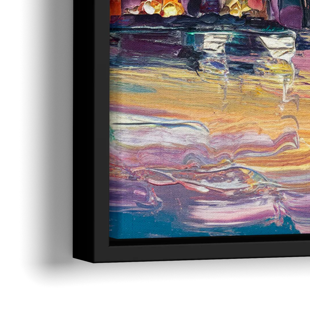 Cleveland Skyline At Sunset - Close-Up Black Frame Canvas