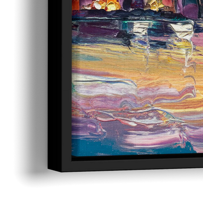 Cleveland Skyline At Sunset - Close-Up Black Frame Canvas