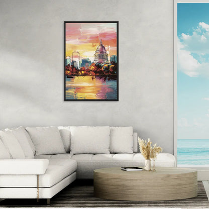 Madison Skyline at Sunset - Living Room Black Frame Canvas