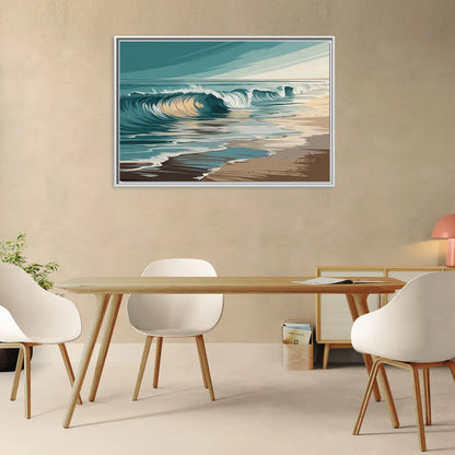 Galveston Ocean Waves - Living Room White Frame Canvas