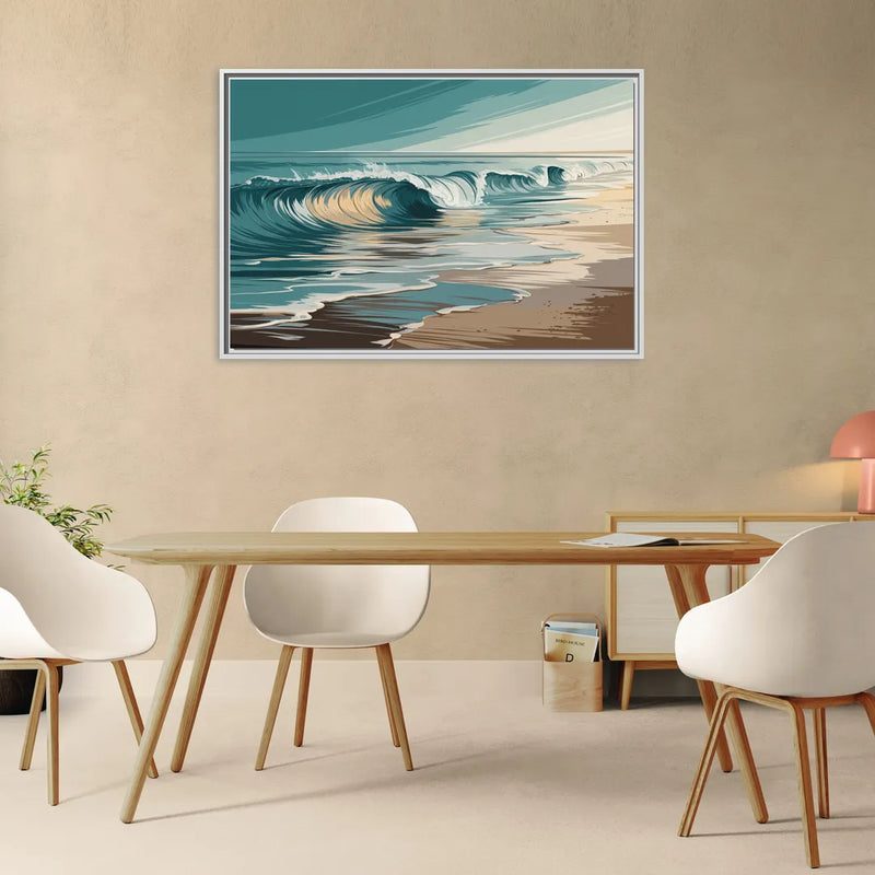 Galveston Ocean Waves - Living Room White Frame Canvas