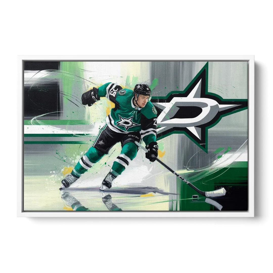 Dallas Stars Hockey - White Frame Canvas