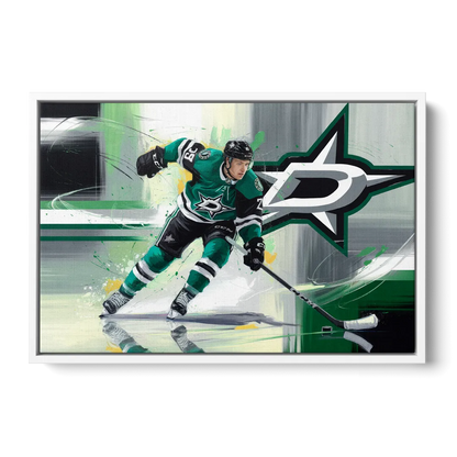 Dallas Stars Hockey - White Frame Canvas