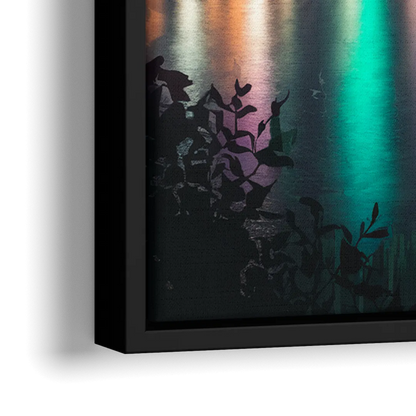 Orlando Downtown Night Lights - Close-Up Black Frame Canvas