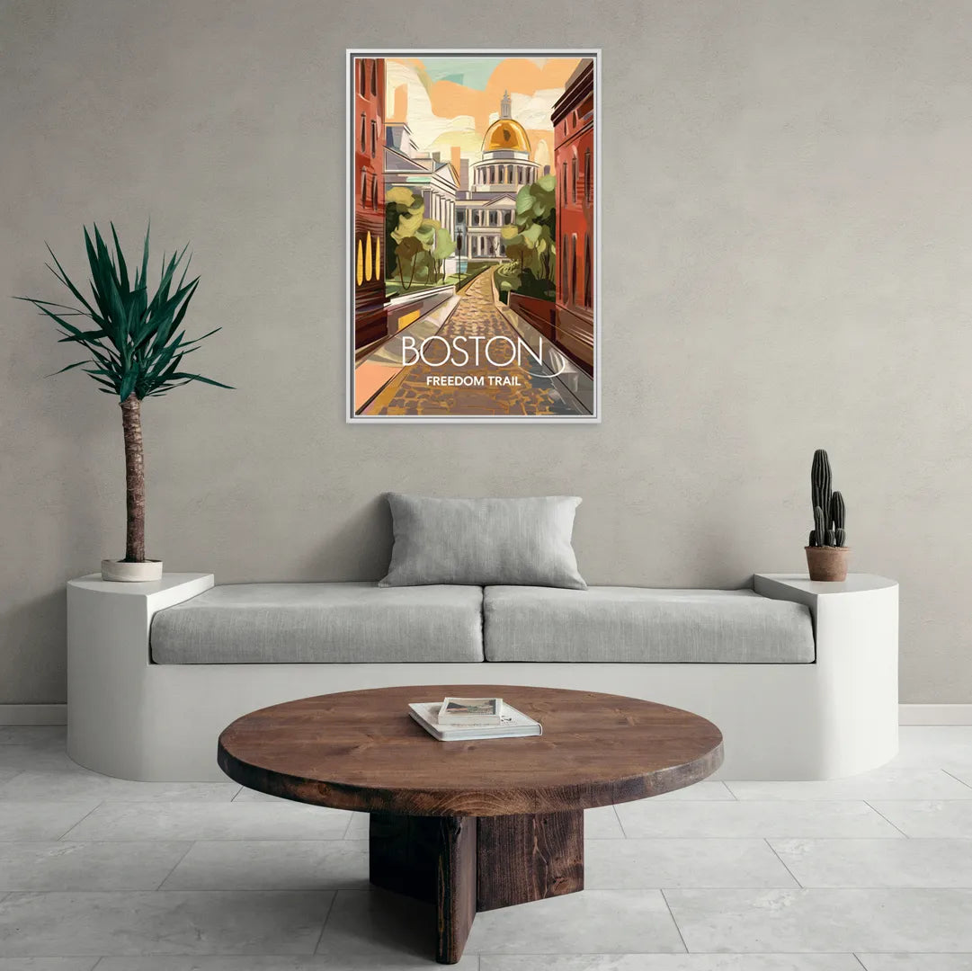 Boston Freedom Trail Highlights - Living Room White Frame Canvas