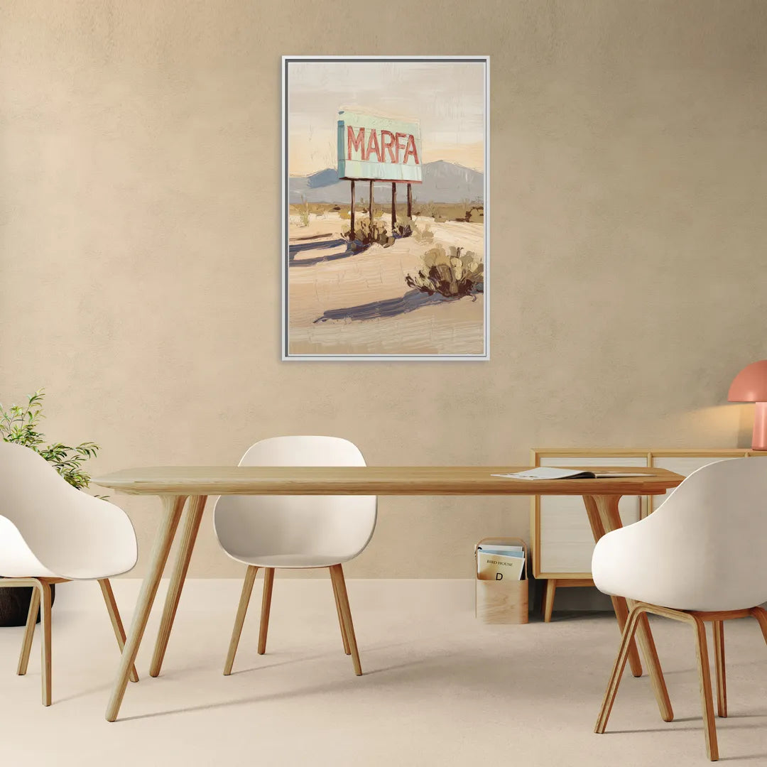 Marfa Iconic Sign - Living Room White Frame Canvas