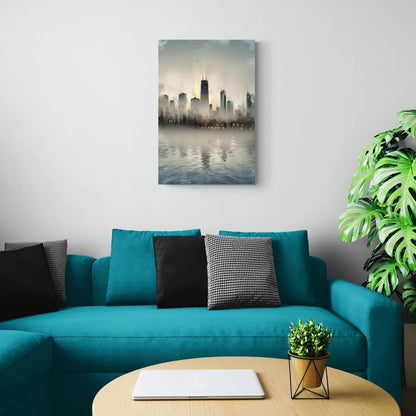 Chicago Skyline in Fog - Canvas Wall Art Living Room