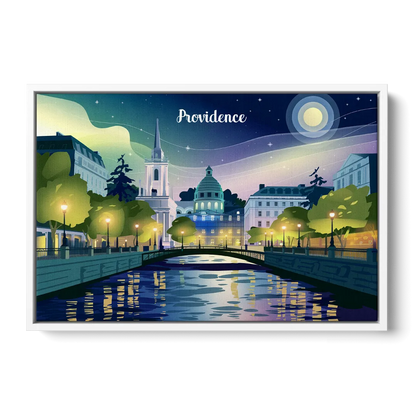 Providence Night Lights - White Frame Canvas