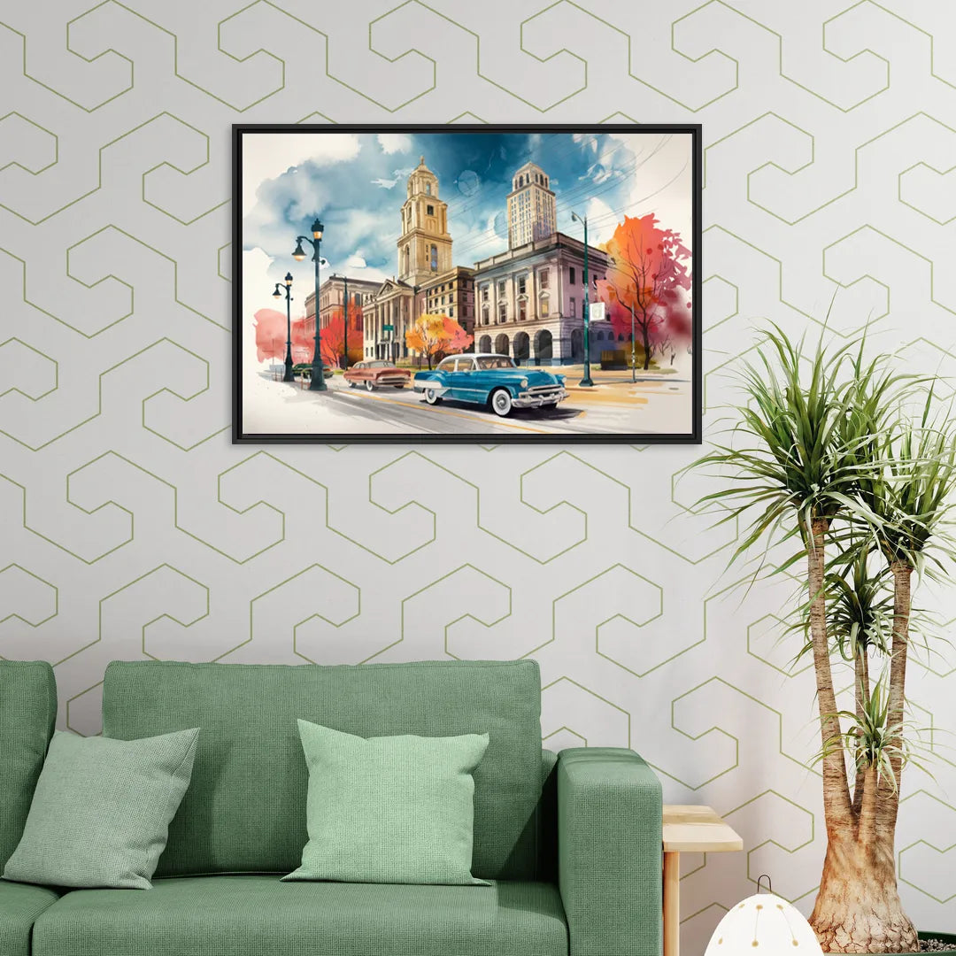 Buffalo Historic Downtown - Living Room Black Frame Canvas