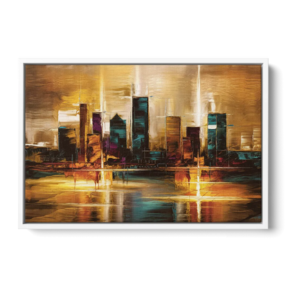 Houston Cityscape - White Frame Canvas