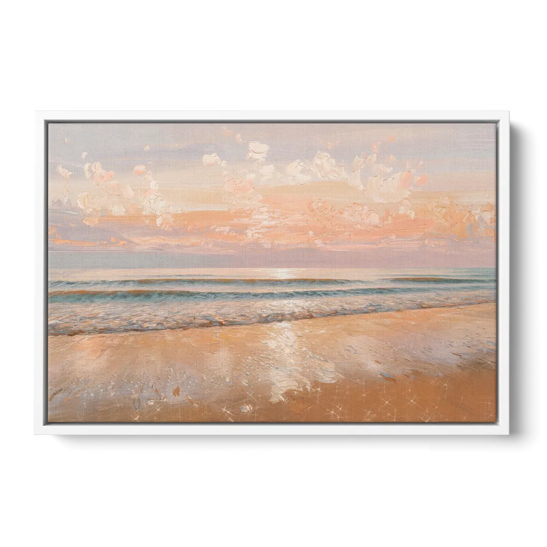 Seaside Waves And Sand - White Frame Canvas