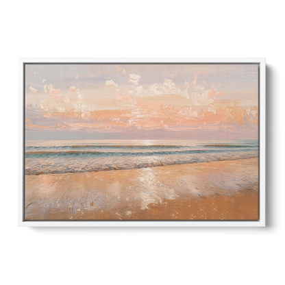 Seaside Waves And Sand - White Frame Canvas