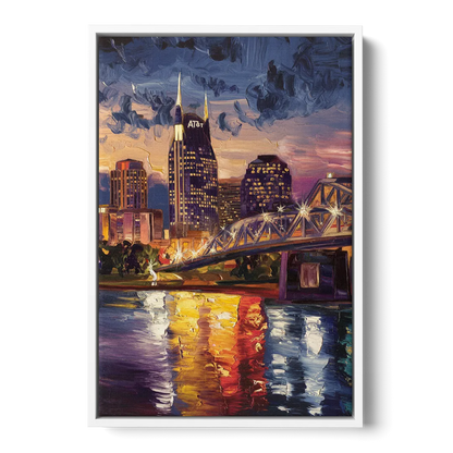 Nashville Cumberland River Views - White Frame Canvas