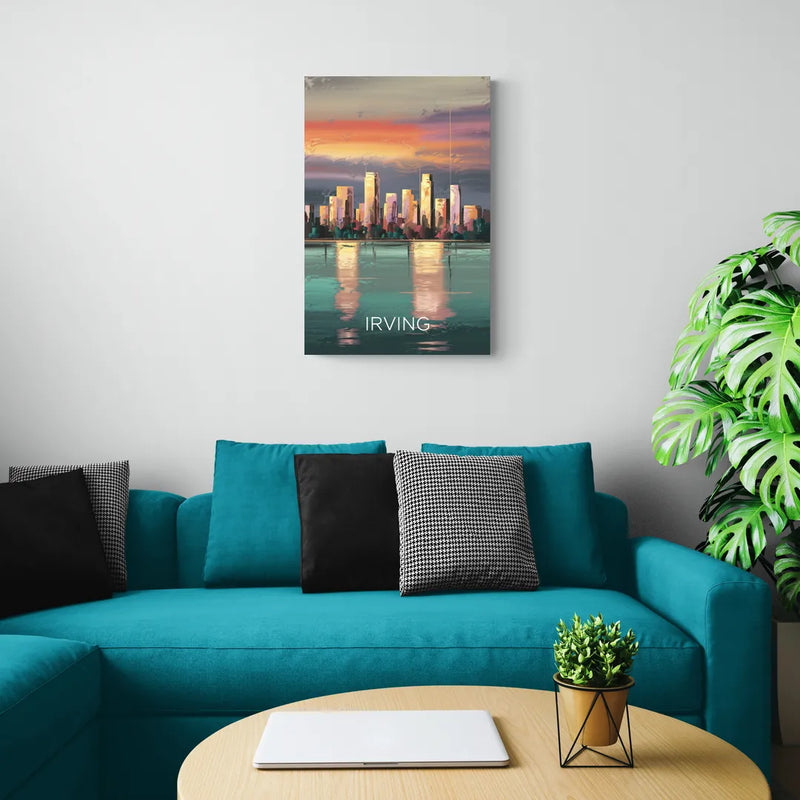 Irving Skyline Reflection - Canvas Wall Art Living Room