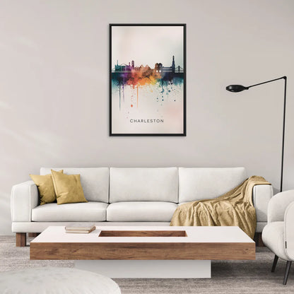 Charleston Historic Skyline - Living Room Black Frame Canvas