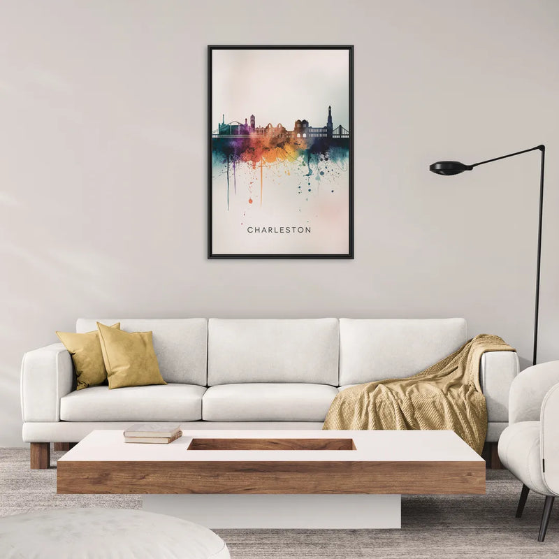 Charleston Historic Skyline - Living Room Black Frame Canvas
