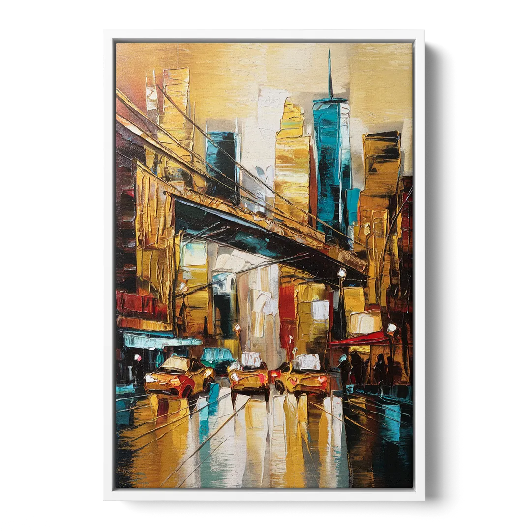 New York City Urban Landscape - White Frame Canvas