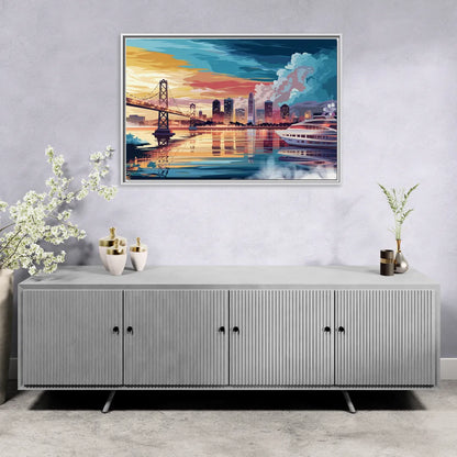 Oakland Waterfront Charm - Living Room White Frame Canvas