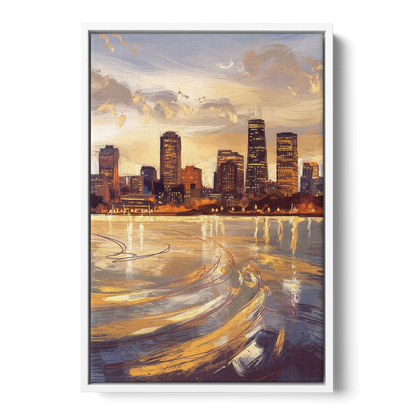 Boston Skyline with Charles River - White Frame Canvas
