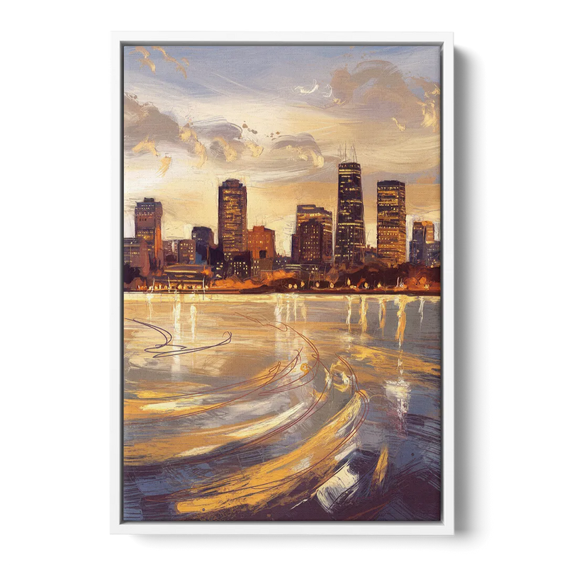 Boston Skyline with Charles River - White Frame Canvas