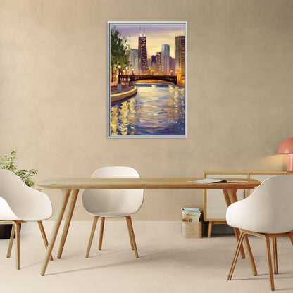 Chicago Riverwalk Charm - Living Room White Frame Canvas