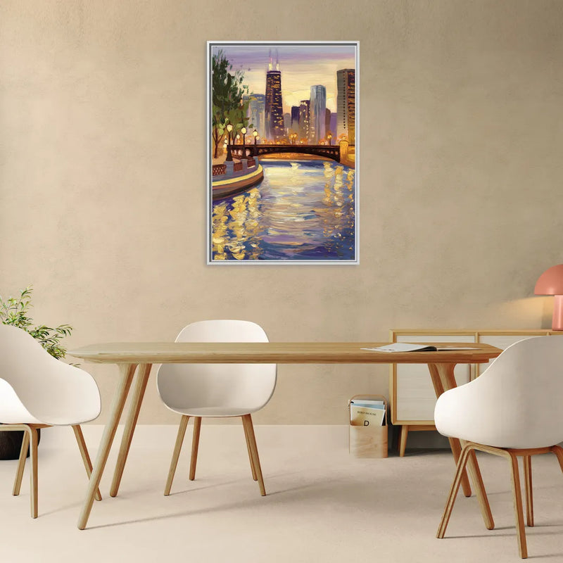 Chicago Riverwalk Charm - Living Room White Frame Canvas