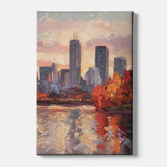 Boston Skyline with Fall Colors - Canvas Wall Art