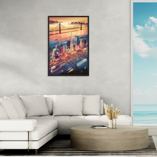 San Francisco Aerial View - Living Room Black Frame Canvas