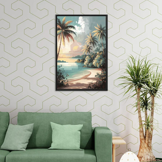 Key West Palm Tree Serenity - Living Room Black Frame Canvas