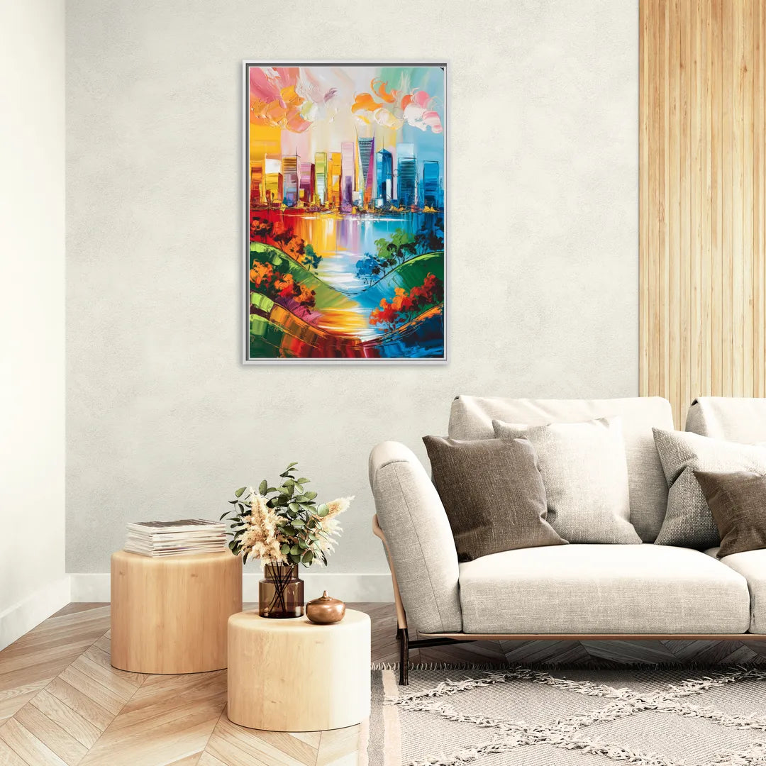 San Jose Nature and Cityscape - Living Room White Frame Canvas
