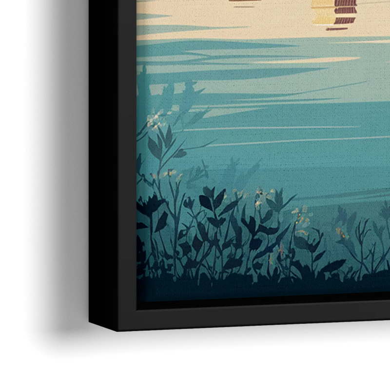 Garland Skyline Reflection - Close-Up Black Frame Canvas