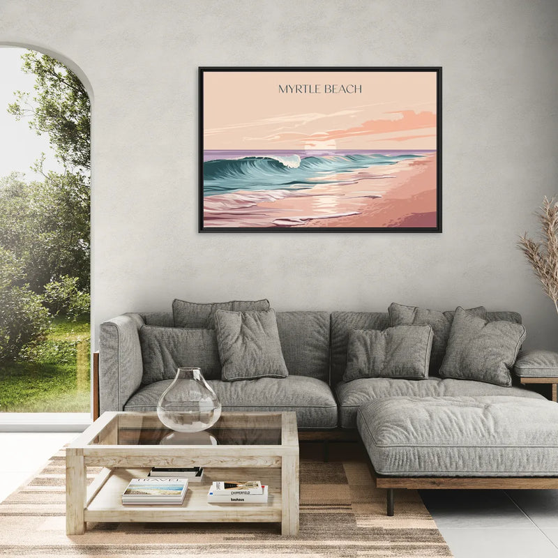 Myrtle Beach Ocean Sunrise - Living Room Black Frame Canvas