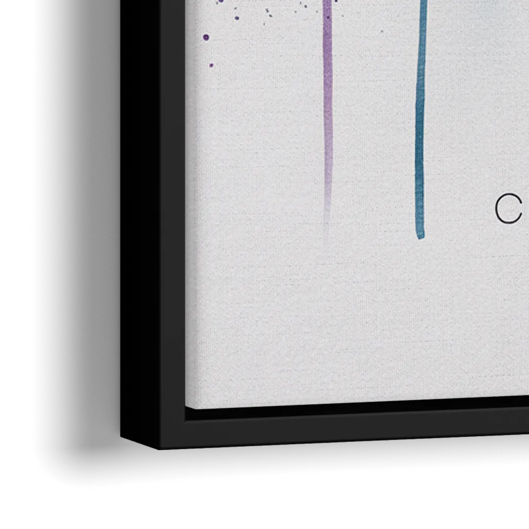 Charlotte Cityscape in Watercolor - Close-Up Black Frame Canvas