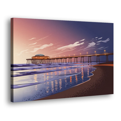 Huntington Beach Pier At Twilight - Canvas Print Art Sides