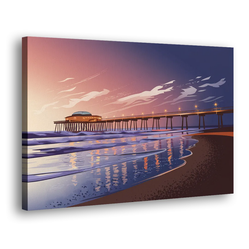 Huntington Beach Pier At Twilight - Canvas Print Art Sides
