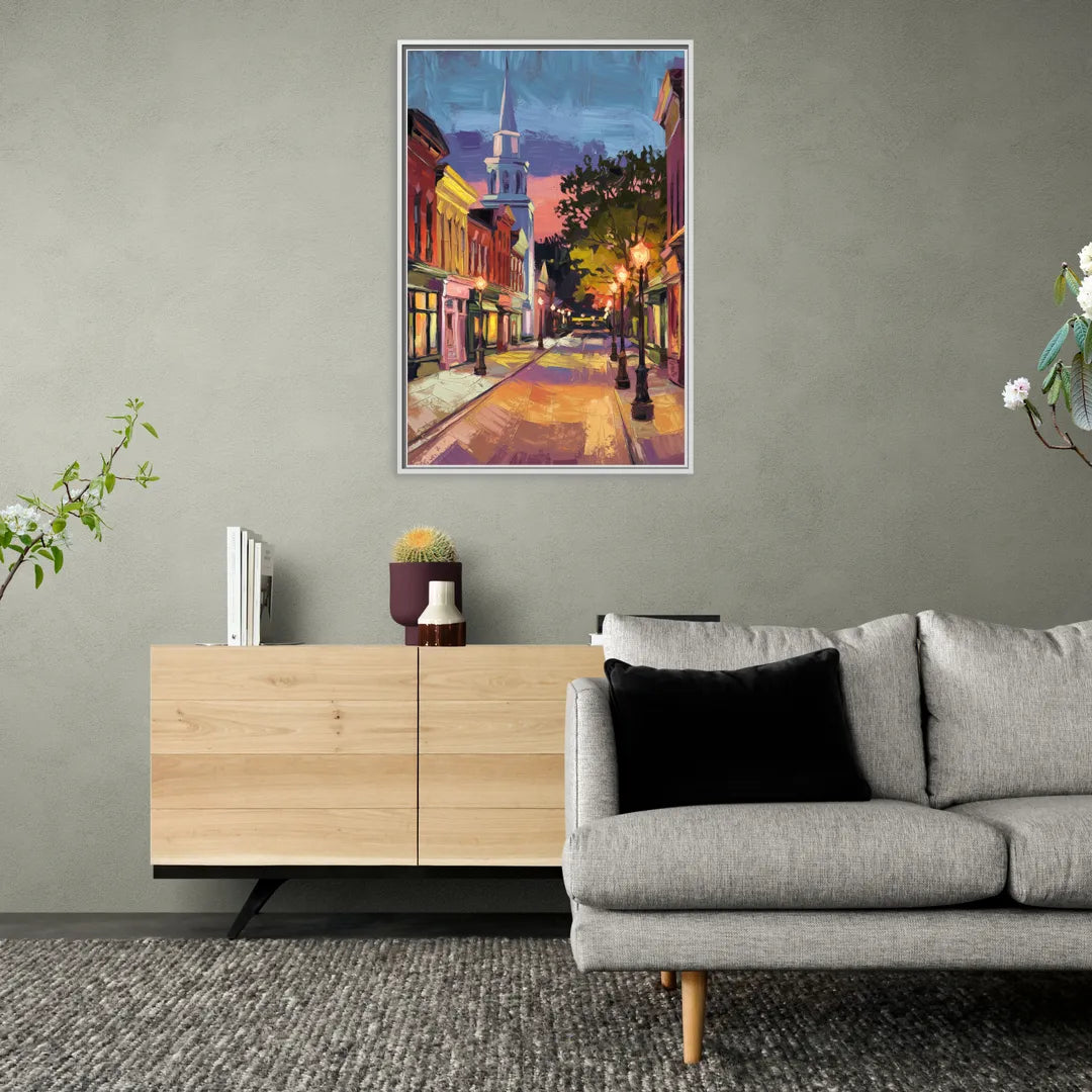 Burlington Historic Downtown - Living Room White Frame Canvas