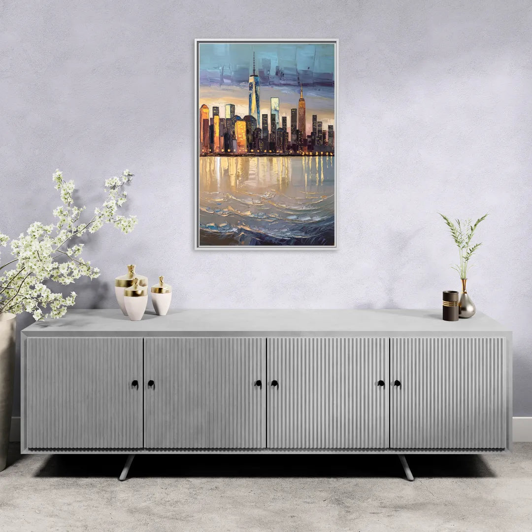New York City Hudson River View - Living Room White Frame Canvas