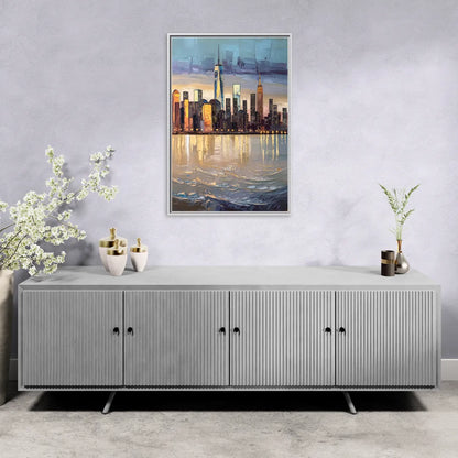 New York City Hudson River View - Living Room White Frame Canvas