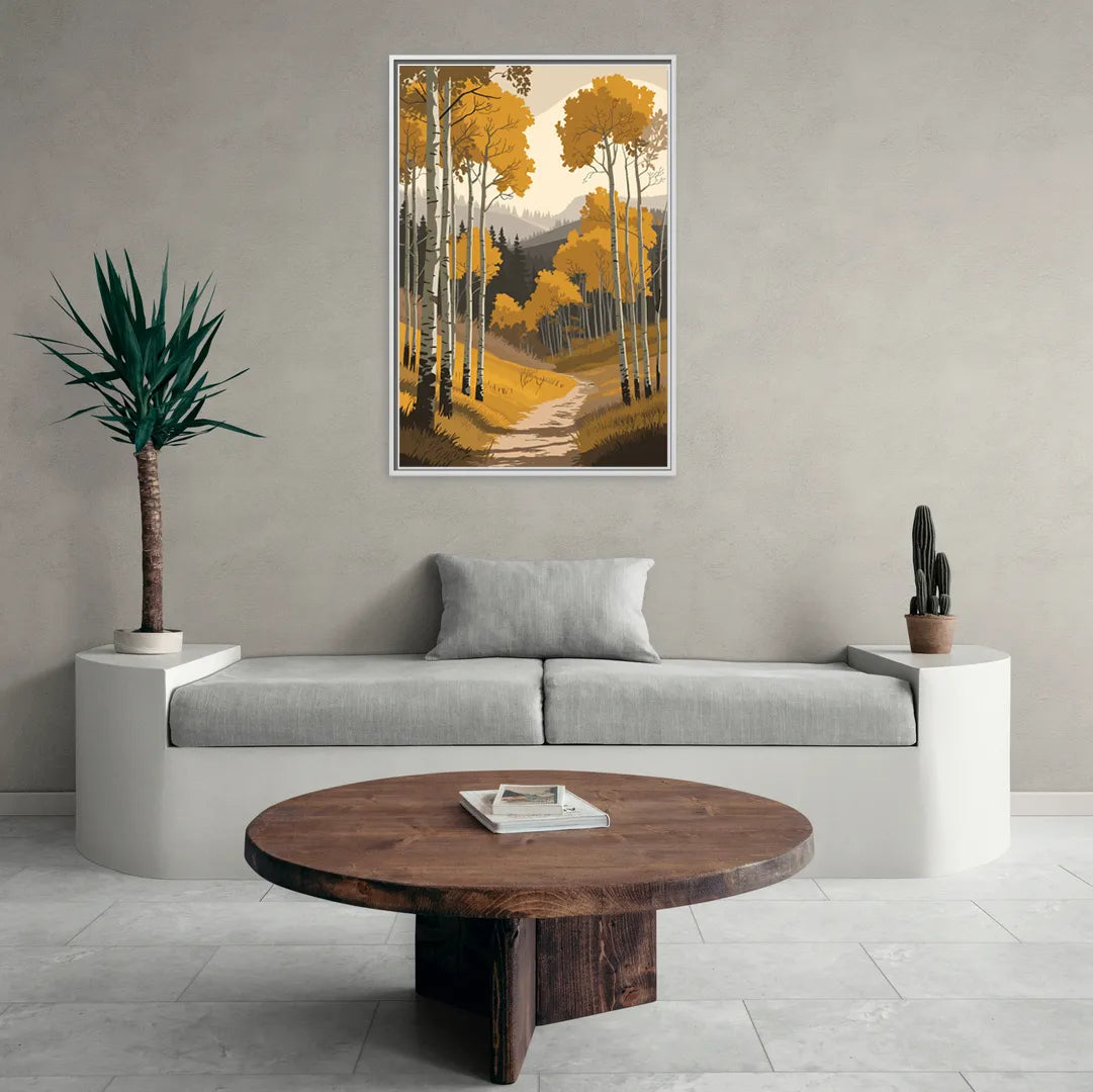 Aspen Rustic Charm - Living Room White Frame Canvas