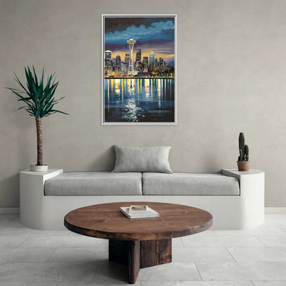 Seattle Skyline Reflection - Living Room White Frame Canvas