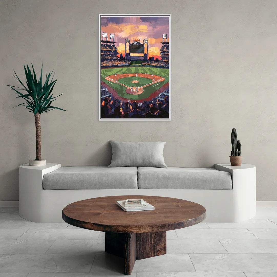 Kansas City Royals Stadium View - Living Room White Frame Canvas