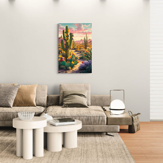Phoenix Cactus Scene - Canvas Wall Art Living Room