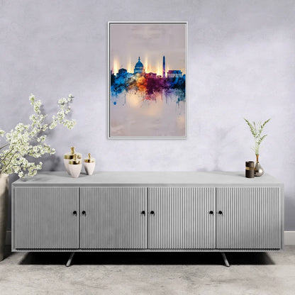 Washington Cityscapes - Living Room White Frame Canvas
