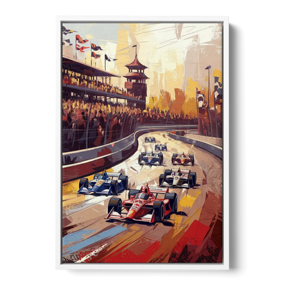 Indianapolis Motor Speedway Racing Scene - White Frame Canvas