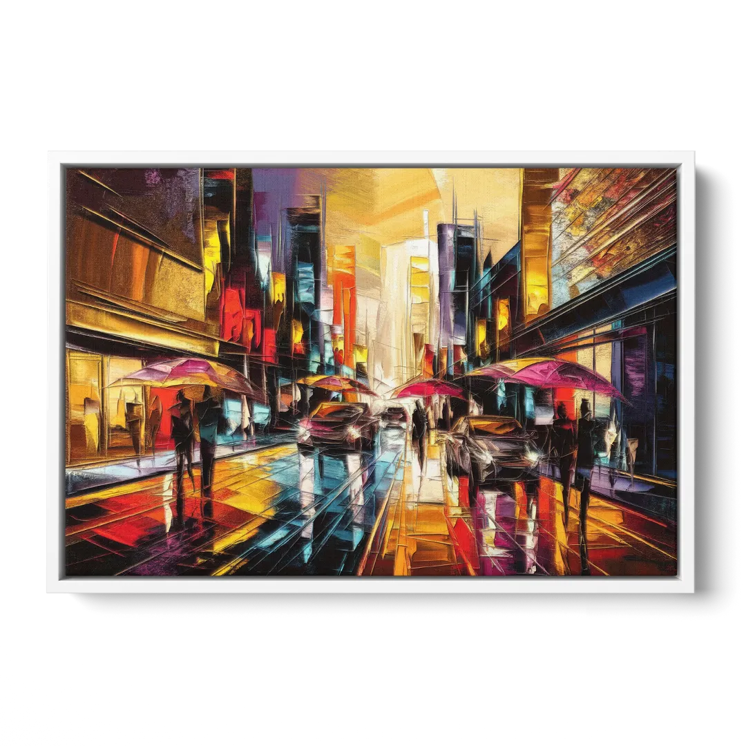 Mobile Vibrant Streets - White Frame Canvas