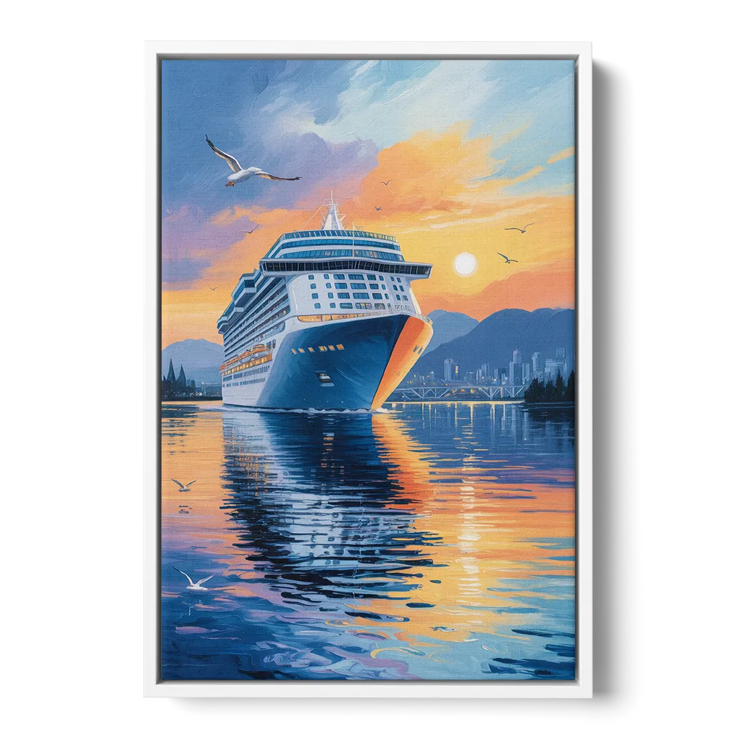 Vancouver Cruise Ship Terminal - White Frame Canvas