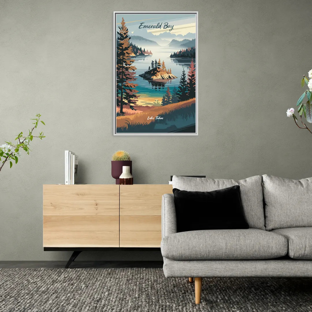 Lake Tahoe Emerald Bay View - Living Room White Frame Canvas