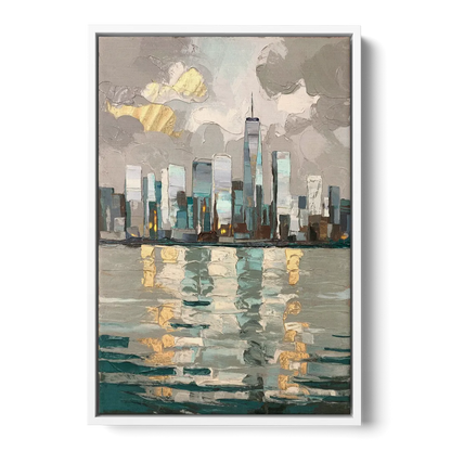 Jersey City Waterfront View - White Frame Canvas
