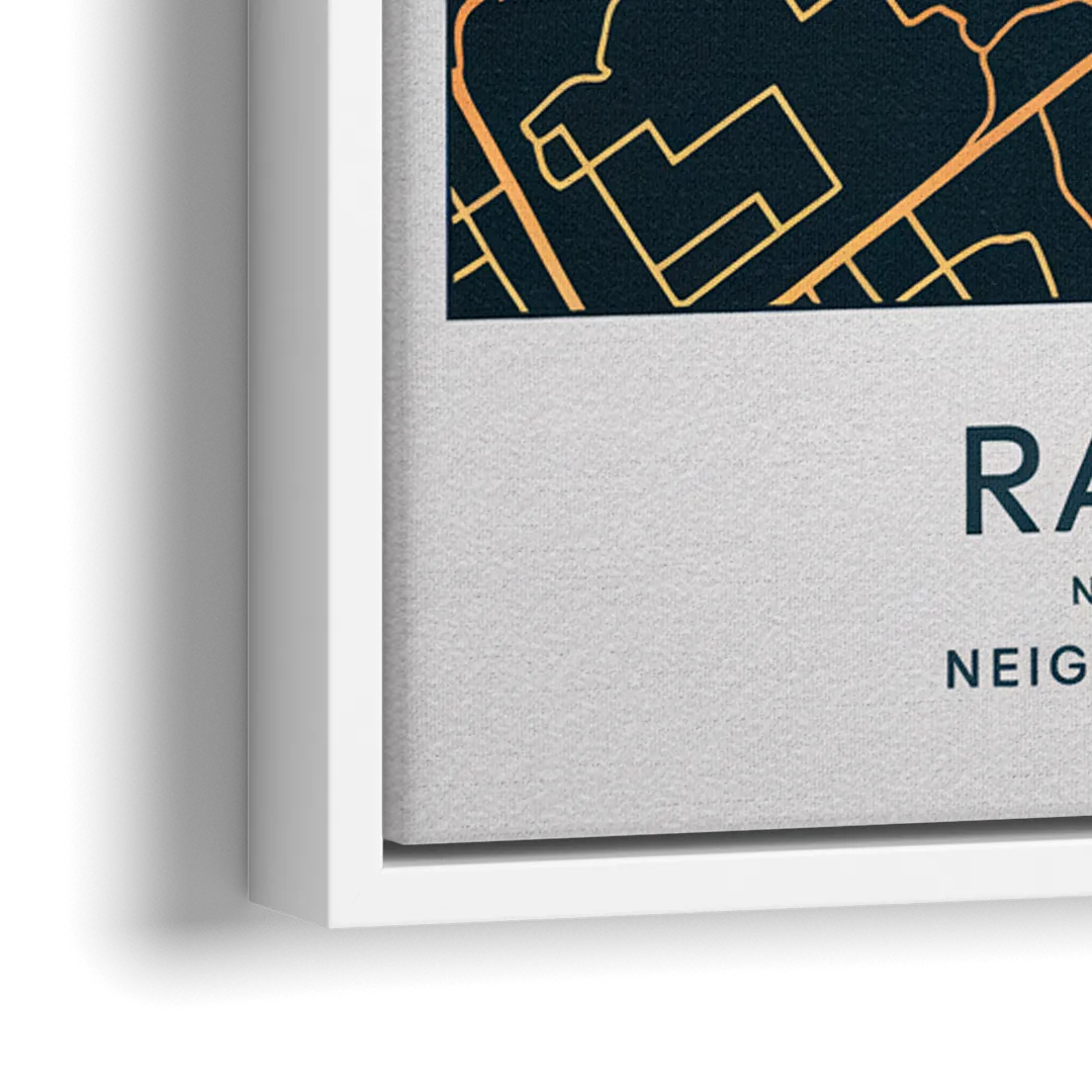 Raleigh Neighborhood Map - Close-Up White Frame Canvas